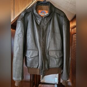 Vintage Genuine Leather Military Field Jacket - Brown